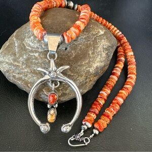 Women’s Red Spiny Oyster  Sterling Silver Necklace Pendant 17659